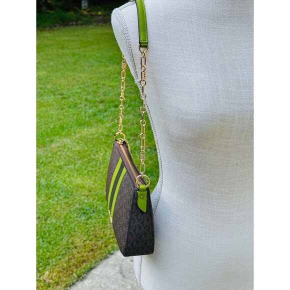 Michael Kors Meadow Green Empire Contrast Medium Chain Pouchette Shoulder Bag - Picture 2 of 16